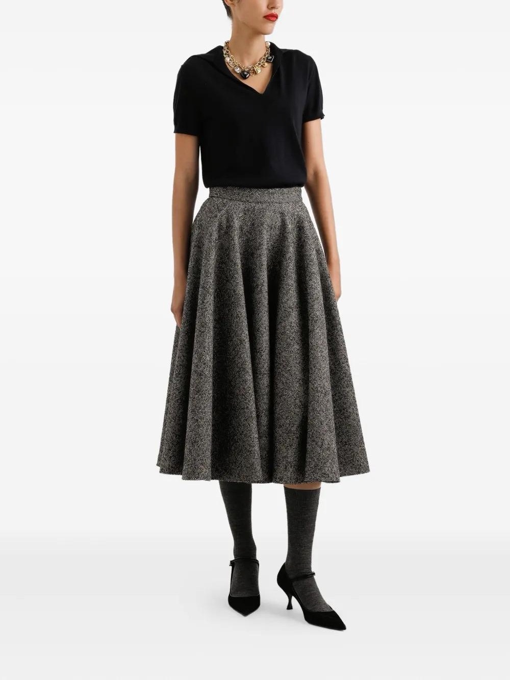 vintage a line full midi skirt wool houndstooth 100% wool modest 70s skirt